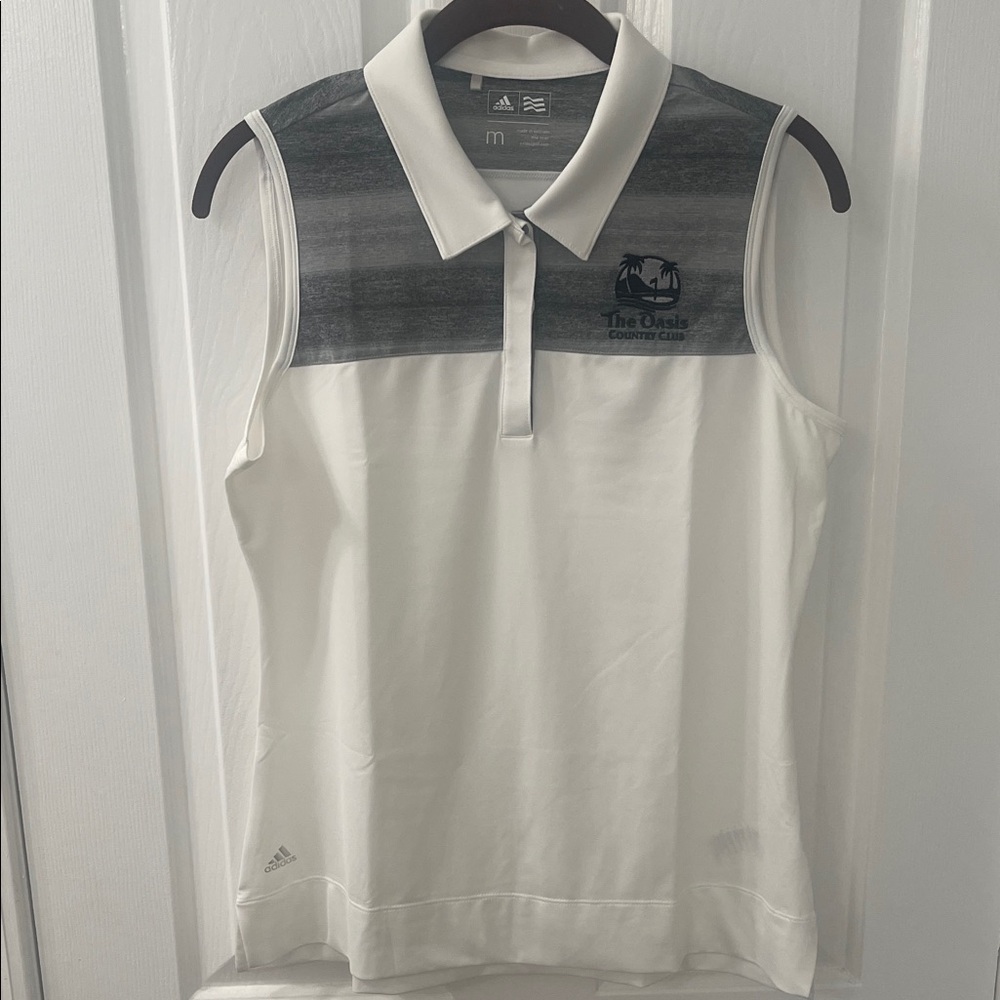 Adidas White and Gray Sleeveless Golf Polo